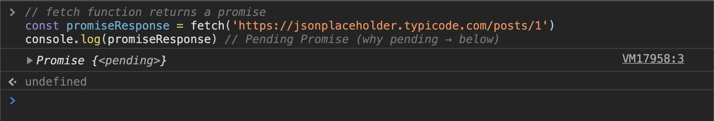 Pending promise in the console